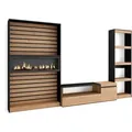 Wohnwand Wohnzimmer, Wohnzimmermöbel, Möbelset, 320x186x35cm, Elektrokamin. Maße, Moderner Stil, Eiche Schwarz - Skraut Home