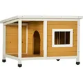 Pawhut - Hundehütte, Tannenholz, Hundehaus Mit Terrasse Und Aufklappbarem Asphaltdach, Hütte Für Kleine Hunde, Indoor, Outdoor, Wetterfest, Orange, 85,5 X 62 X 60 Cm