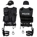 Black Snake® SWAT FBI Police Security Kostüm inkl. Einsatzweste, Pistolenholster, Gürtel, Handschellen und Baseball Cap - XS/S - Police