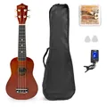 MAX UKEY Ukulele Set Sopran Natur Dunkel