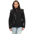 Geographical Norway Softshelljacke Damen Softshell Windbreaker Regen Outdoor Jacke in Unifarbe, mit abnehmbarer Kapuze, mit Stehkragen schwarz L (40)