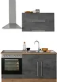 Küchenzeile KOCHSTATION "KS-Samos", grau (küche: grau, front: beton oxid, korpus: wotaneichefarben, arbeitsplatte: wotaneichefarben), B:160cm H:200cm T:60cm, Komplettküchen-Sets, Küchenzeile, Breite 160 cm, wahlweise mit E-Geräten und Glaskeramikkochfeld