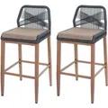 MCW Barhocker O21 2er-Set Anthrazit Kissen Taupe Holz-Optik