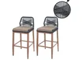 2er-Set Rope-Barhocker MCW-O21, Outdoor Sitzpolster Seilgeflecht Metall Holz-Optik ~ anthrazit, Kissen taupe
