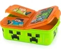 Minecraft Brotdose Kinder - Lunchbox mit 3 Fächern und Clip-Verschlüssen, Bento Snackbox aus Kunststoff für Kindergarten, Schule und Freizeit - Vesperdose robust & leicht zu öffnen
