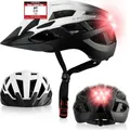 Fahrradhelm mit Licht - Sofort gesehen Werden - Ultraleichter Spezial Damen Herren Kinder Fahrrad Helm mit Visier und Rücklicht für hohe Sicherhe... - Weiß