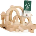 Merle Toys® Premium Holzbausteine Natur, Bauklötze Holz Groß für kreatives Bauen, Große Bausteine Holz, Bausteine ab 2 Jahre, Bauklötze ab 3 Jahre, 100% FSC-zertifizierte Holzbauklötze, Regenbogen-Set