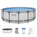 Bestway Steel Pro MAX Frame Pool Komplett-Set mit Filterpumpe Ø 427 x 122 cm, lichtgrau, rund