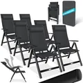 KESSER® Gartenstuhl Hochlehner mit Armlehnen 6er Set Aluminium Klappstuhl mit Kopfkissen & Abdeckung Campingstuhl 7-Fach Verstellbar Rückenlehne Atmungsaktiv Wetterfest Klappbar Anti-Rutsch, Schwarz