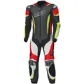 Held Brands Hatch perforierte 1-Teiler Motorrad Lederkombi, schwarz-weiss-rot-gelb, Größe 52 für Männer