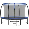 SONGMICS Trampolin Ø 366cm mit Leiter + Netz + Stangen + Abdeckung sicher Fitnessgerät rundes Gartentrampolin schwarz - Blau
