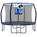 SONGMICS Trampolin 366 cm d, Gartentrampolin für Kinder mit Sicherheitsnetz, 180 cm hohe gebogene Stangen, Randabdeckung, Leiter, Stahlrahmen, schwarz-blau STR12BK