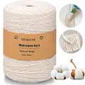 YESLUSY Premium Makramee Garn Natur - 3mm x 300m Baumwollgarn für DIY Handwerk, Weben & Hängepflanzen - Natürlich, Umweltfreundlich & Langlebig