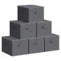SONGMICS Aufbewahrungsbox mit Deckel, faltbare Stoffbox mit Griffen, Aufbewahrung für Kleidung, Vliesstoff, 6er Set, 40 x 30 x 25 cm, schiefergrau RZB003G02