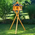 Deko-Shop-Hannusch Vogelhaus wahlweise mit Ständer und Solarbeleuchtung, Verschiedene Größen L - XXL, Futtersilo, wetterfestes Bitumendach (Größe Standard L mit Ständer, schwarz)