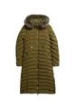 Superdry Damen Lange Fuji Jacke mit Kapuze mit Kunstfellbesatz Dunkel Olivgrün 36