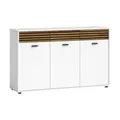 Kommode Wohnzimmerschrank 3 Türen Schubladen Evoke Eiche Dekor Weiß 139 x 86 cm