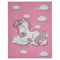 Kinderteppich Spielunterlage Pink Weiß Polyester Einhorn-Motiv 80 x 150 cm