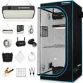 Growbox Komplettset – Indoor Gewächshaus mit 150W LED Vollspektrum Dimmbar, Carbon-Filter, Ventilator, Anzuchtzelt, Zuchtzelt - 60x60x180 - Schwarz