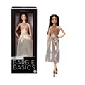 Barbie Basics Model 06 Sammler-Modepuppe mit brünetten Haaren, goldenem Midi-Rock und Neckholder-Top, Universal-Fit-Mode und Made-to-Move Körper – ideales Muttertagsgeschenk, JJX25