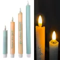 Online Fuchs 4er Set LED Stabkerzen mit Echtflamme und 6-Stunden Timerfunktion in unterschiedliche Höhen von 16 bis 28 cm - Peach, Hellblau/Mint