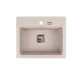 QLS YORK – Granitspüle 59x50 cm, 1-Becken, Einbauspüle, Beige, inkl. Siphon, Schablone – kratz- & hitzebeständig – für 60 cm Unterschränke – transportsicher verpackt