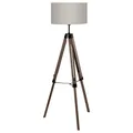 EGLO Stehlampe Lantada, 1 flammige Stehleuchte Vintage, Standleuchte aus Holz, Stahl und Textil, Wohnzimmerlampe in Dunkelbraun und Taupe, Lampe mit Schalter, E27 Fassung