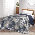 Delindo Lifestyle Tagesdecke Patchworkdecke Mellow Blue im Vintage Design, Einzelbett Bettüberwurf im Patchwork Stil, 140x210 cm