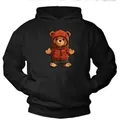 MAKAYA Kapuzenpullover Teddybär Herren Teddy Pullover mit Kapuze Pulli Jungen Sweatshirt mit Druck Print schwarz L