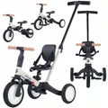 COIL Dreirad, Lauflernrad, Kinderlaufrad, Dreirad/Laufrad, Balance Bike, 6in1, Sattel aus Ökoleder, ab 12 Monaten, Gummiräder, Höhenverstellung, Beige