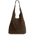 Caspar große Damen Wildleder Tasche Hobo Bag Shopper - CLASSIC LINE - Modell No.767 - Made in Italy, Farbe:dunkelbraun, Größe:One Size