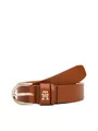 Tommy Hilfiger Ledergürtel ESSENTIAL EFFORTLESS 2.5 cm breit GOLD Logoemblem, weiche Haptik, ovale Einfachdornschließe