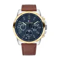 Tommy Hilfiger Analoge Multifunktionale Quarz-Uhr für Herren 48 mm - Halbglänzendes Blaues Zifferblatt, Hellbraunes Lederarmband, 3 Unterzifferblätter, Wasserdicht bis 5ATM - 1791561