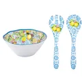 Schüssel + Salatbesteck ISCHIA Zitronen D. 29cm weiß blau gelb Melamin Easy Life