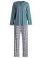 CALIDA Autumn Dreams Pyjama, lang Damen, aus 100% PIMA Baumwolle, atmungsaktiv, pflegeleicht Smoke Blue 44-46