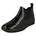 Rieker Eria Frauen Leder Slip Auf Wedge Heel Chelsea Boots 38 EU Black Croc Patent