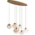 QAZQA Art Deco Hängelampe Messing mit Ovaler Deckenplatte und Bernsteinfarbenem Glas 6 Flammig Douglass