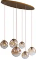 QAZQA - Art Deco Art-Deco-Hängelampe I Pendellampe I Pendelleuchte Messing mit ovaler Deckenplatte und bernsteinfarbenem Glas 6-flammig - Douglass I Wohnzimmer I Schlafzimmer - Länglich I Kugel I Kuge