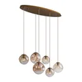 Qazqa Esstisch Art Deco Pendelleuchte, Pendellampe - Douglass - Messing, Gold mit Bernsteinglas, Vintage, 6-flammig, 125cm, Ideal als Esszimmerlampe und