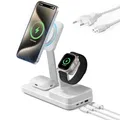 ESR 100W 6 in 1 GaN Ladestation mit CryoBoost, kompatibel mit MagSafe Ladeständer, magnetisches kabelloses Ladegerät für iPhone 16/15/14/13, Apple Watch, AirPods 4/3/2/Pro, und USB-C/A-Geräte, Weiß