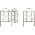 Gartentor, 3-teilig, Stahl, Gartenpforte Ornamente, Gartentür Mit 2 Zaunelementen, Hxb: 98,5 X 185 Cm, Bronze - Relaxdays