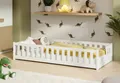Kids Collective Kinderbett Bodenbett mit Rausfallschutz & Lattenrost Montessori Betten Kinder, Jugendbett Einzelbett Kiefer Weiß 80x160 cm