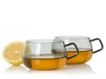 AdHoc Tasse Set aus zwei Tassen mit Griff Yuna, 2-tlg., Borosilikatglas, mundgeblasenes Unikat in Rauchgrau