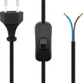 Goobay 51350 Euro Kabel zum Konfektionieren mit Schalter, 1,5 m, Schwarz, Schwar