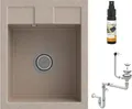 GRANITAN BEST Küchenspüle – Spüle aus Granit mit Siphon Chrom, Sieb und Imprägniermittel - Spülbecken mit 1 Becken – Einbauspüle 40x50 cm – Braun