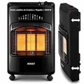 SOGO CAL-SS-18290 Butangas-Keramikheizofen, klappbar, 3 Leistungsstufen, 13 kg Gasflasche, 3-Fach Sicherheitssystem, 5 Rollen, 4200 W