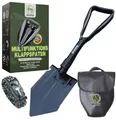Klappspaten Karbonstahl mit Gürteltasche und Survival Armband Outdoor (Schwarz)