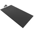Moments of Glass SMC BOREAL Duschwanne 160x80 cm – extra flache Duschtasse (26 mm), rutschfest & robust, Schieferoptik, inkl. Ablaufgarnitur mit Deckel, Schwarz