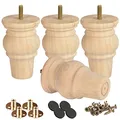 Btowin 10cm Holz Möbelfüße, 4 Stück Unfinished Round Spindel Massivholz Tischbeine Kugelfüße mit M8 Bolzen & Montageplatten & Schrauben für Sofa Couch Stuhl Ottomane Schrank Liebessitz