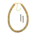 Steuer Mode Collier Kette Ohrring Ohrhänger Metall gelb glanz Glas Stein multi